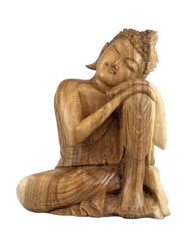 Statue du Bouddha Penseur 40cm en bois sculpté | Déco Zen de Bali