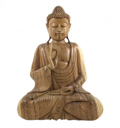 Sclupture Bouddha assis 40cm en bois exotique brut | Artisanat de Bali