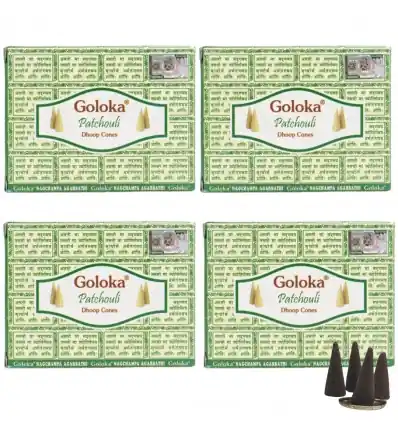 Encens Indien Patchouli - 4 boîtes de 10 cônes | Goloka
