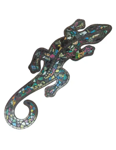 Gecko mural 60cm - Mosaique de verre rouge multicolore