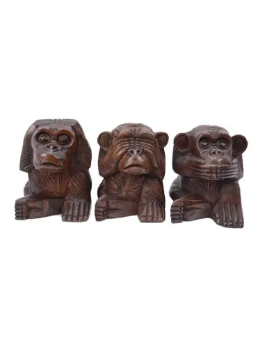 Les 3 singes de la sagesse en bois massif marron 15cm