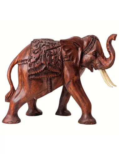 Grande Statue éléphant en bois sculpté 40cm | Style Colonial