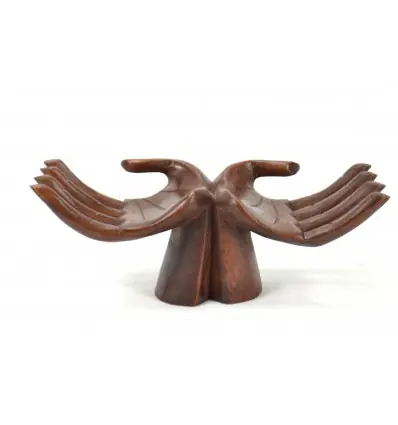 Mains porte-bagues / cartes - bois massif teinte marron chocolat
