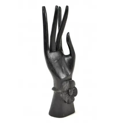 Main de Bouddha / Porte-bagues en bois noir 20cm