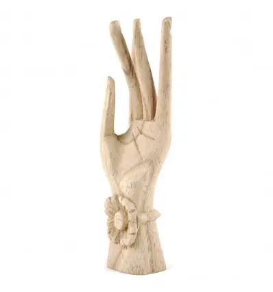 Main de Bouddha / Porte-bagues en bois brut 20cm