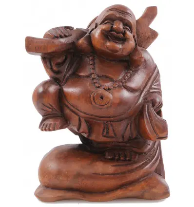Statue Bouddha chinois voyageur 20cm - Bois exotique sculpté
