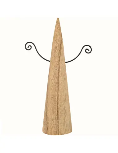 Présentoir à boucles d'oreilles Cône en bois 15cm | Finition "Bois brut naturel"