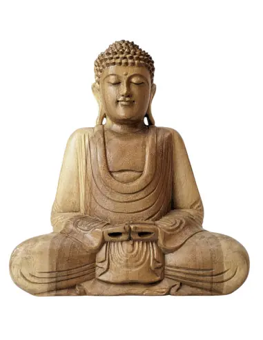 Statue Bouddha assis en position du lotus 30cm | Bois sculpté main
