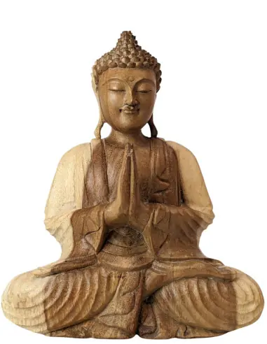 Statue de Bouddha assis mains jointes en bois 30cm | Déco Zen