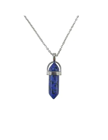 Collier acier + pendentif pointe Lapis Lazuli
