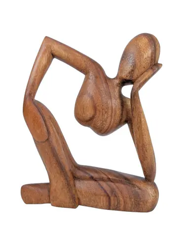 Statue abstraite "Le Penseur" 30cm en bois Brut | Moderne et Épurée