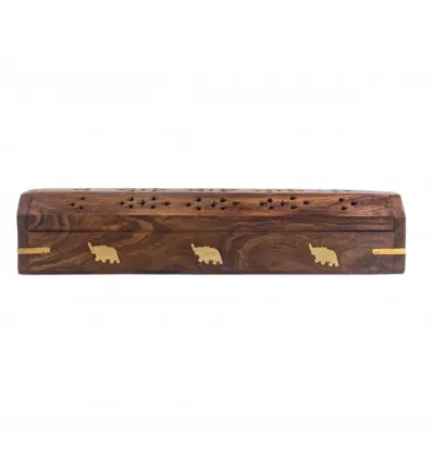 Porte-encens avec rangement / boîte en bois | motif Éléphants