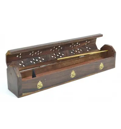 Porte-encens avec rangement / boîte en bois | motif Ganesh