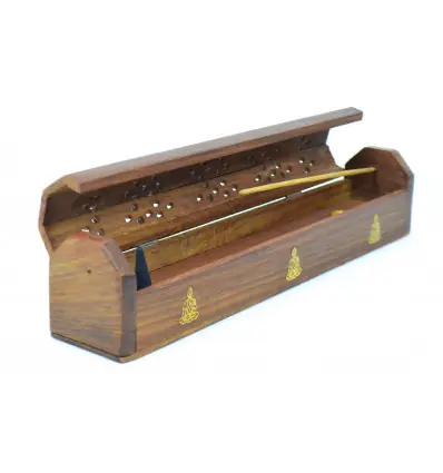 Porte-encens avec rangement / boîte en bois | motif Bouddha