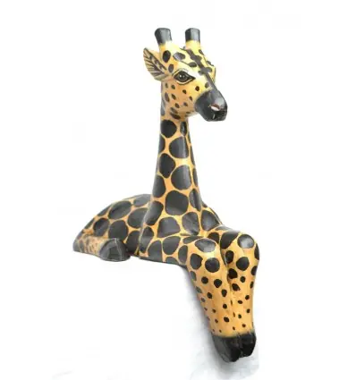 Statue "Girafe assise" rebord étagère 40cm. Déco africaine Safari Savane.