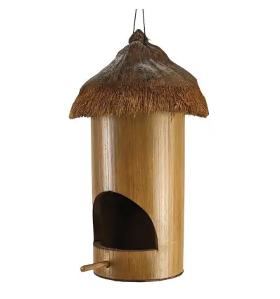 Nichoir de Jardin en Bambou et Noix de Coco. Abri et Mangeoire pour Oiseaux