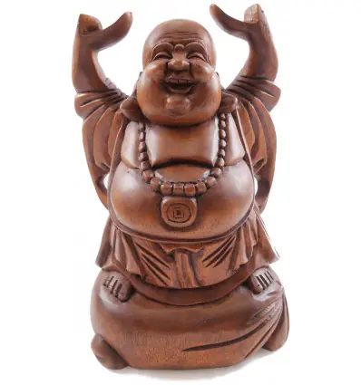 Statue Bouddha Rieur 30cm en bois sculpté | Porte-Bonheur Chinois