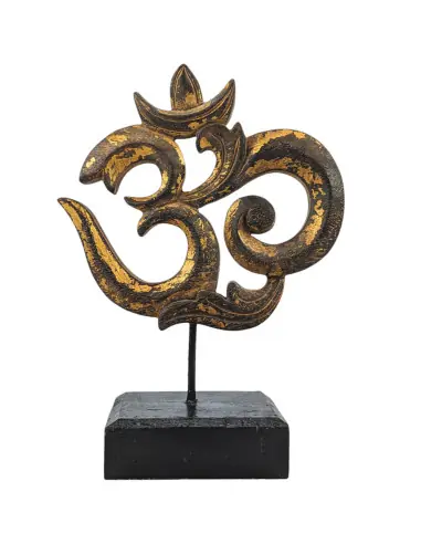 Statuette symbole Ôm (Aum) en bois sculpté | Décoration indienne