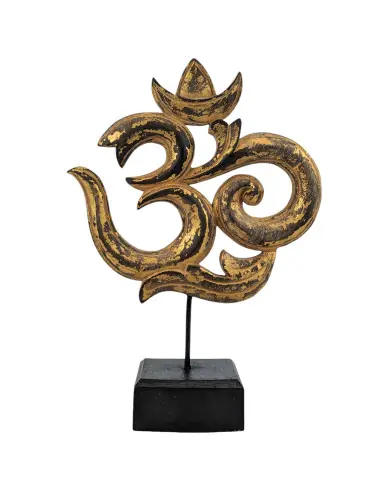 Statue symbole Ôm (Aum) en bois sculpté. Décoration indienne.