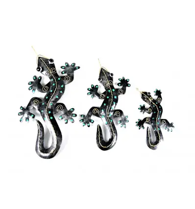 Lot de 3 Salamandres / Geckos en fer forgé artisanal - Décoration murale