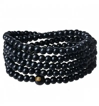 Bracelet Tibétain, Mala en perles de bois noir 6mm.