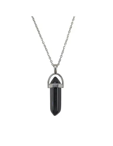 Collier acier + pendentif pointe Agate noire / Onyx