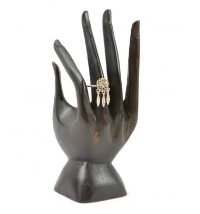 Main de Bouddha / Présentoir à bagues en bois sculpté teinte marron chocolat