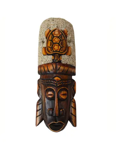 Masque Africain 30cm en bois - Tortue, sable & Cauris