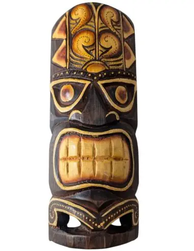 Masque Tiki 30cm en bois sculpté et peint à la main.