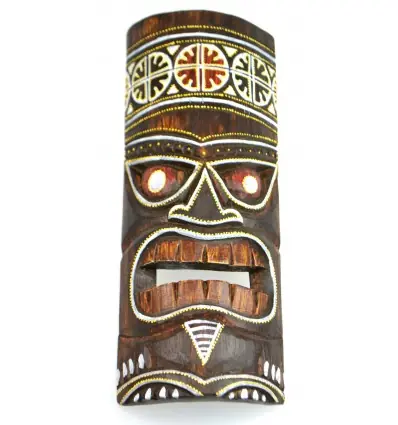 Masque Tiki 30cm en bois motif coloré | Décoration murale Tiki