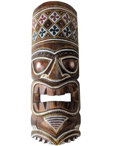 Masque Tiki 30cm en bois motif coloré. Déco Hawaï.