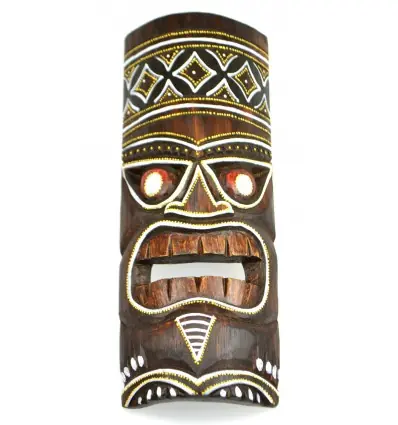 Masque Tiki 30cm en bois motif coloré. Déco Polynésie