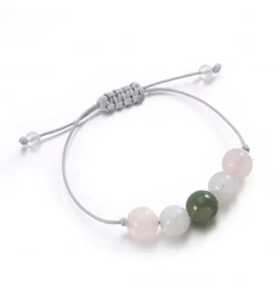 Bracelet Porte-bonheur "Amour". Agate mousse, quartz rose, pierre de lune.