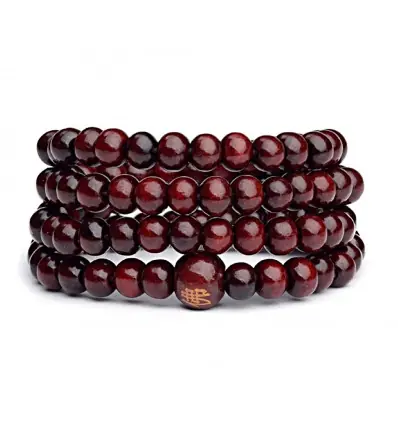 Bracelet Tibétain, Mala en perles de bois 6mm bordeaux.