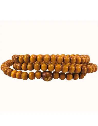Bracelet Tibétain, Mala en perles de bois camel 6mm.