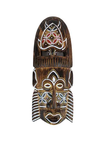 Masque Africain en bois 30cm motif tortue colorée