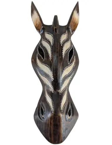 Masque zèbre en bois 30cm - Fait main