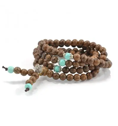 Bracelet Tibétain, Mala en bois de Bodhi avec Amulette Dorjé