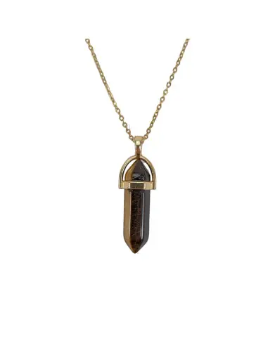 Collier doré et pendentif pointe Oeil de Tigre