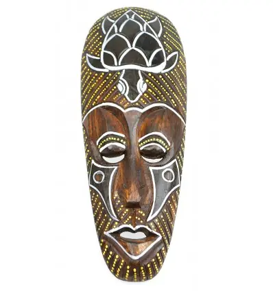 Masque Africain en bois 30cm motif Tortue.