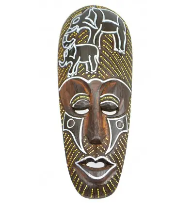 Masque Africain en bois 30cm motif Eléphants.