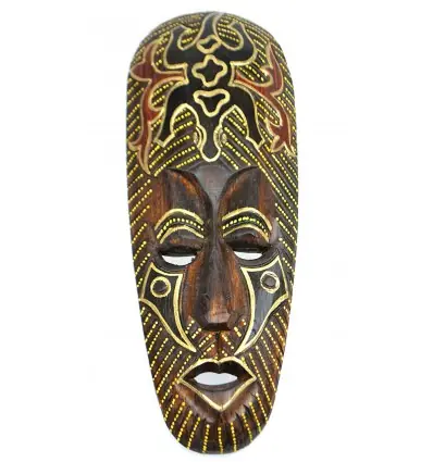 Masque Africain en bois 30cm motif Gecko.