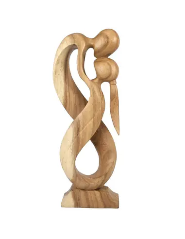 Statue Abstraite "Couple Enlacé à l'Infini" 50cm en bois | Cadeau d'Amour