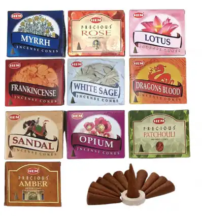 Assortiment d'encens "Voyage des Sens" 10 parfums / 100 cônes d'encens | HEM