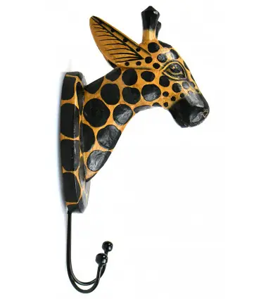 Patère 2 crochets Tête de Girafe en bois