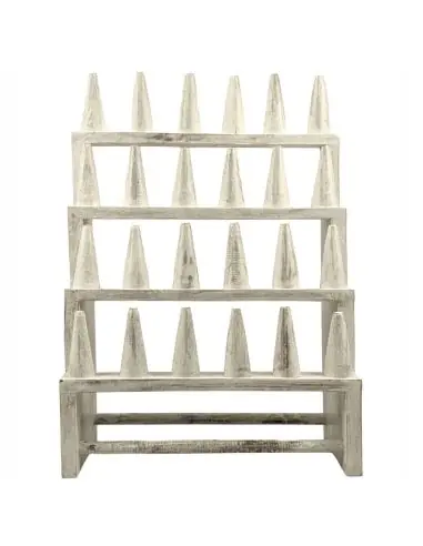 Grand porte-bagues / Présentoir à bagues (24 cônes) en bois massif finition blanc cérusé