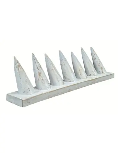 Porte-bagues en bois massif finition blanc cérusé / Présentoir à bagues (7 cônes)