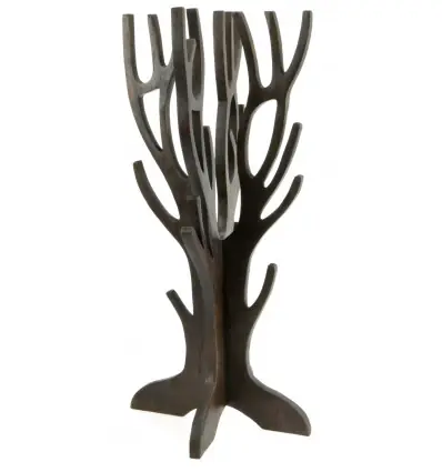 Arbre à Bijoux pour colliers, bracelets, montres - bois massif teinté marron chocolat