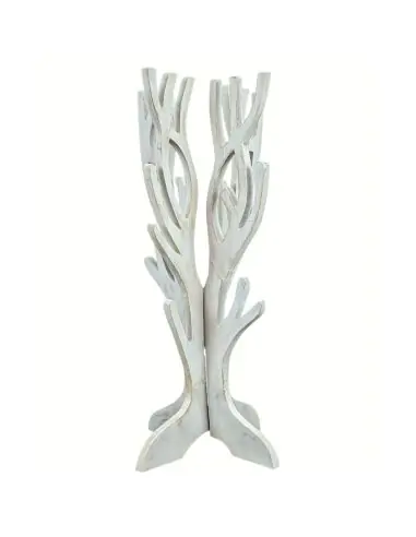 Arbre à Bijoux pour colliers, bracelets, montres - bois massif finition blanc cérusé