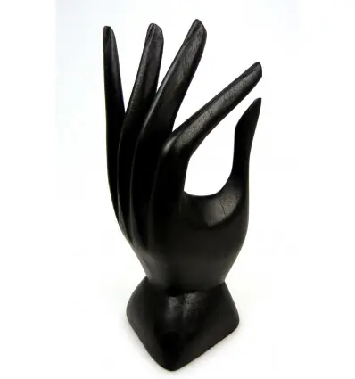 Main de Bouddha / Présentoir à bagues en bois sculpté teinte noire